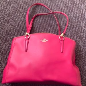 Bright Pink Coach Shoulder Tote (Leather)
